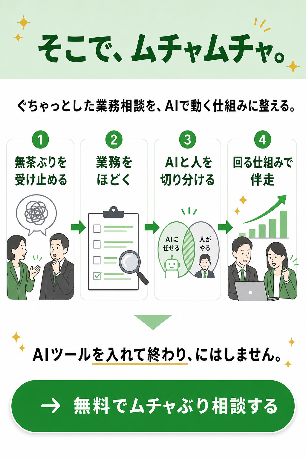 そこでムチャムチャ。業務相談をAIで動く仕組みに整える。